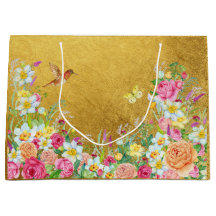 Pracht Gold Blumen Kolibri Geschenktasche