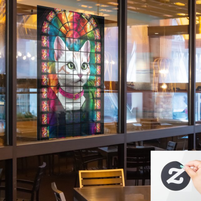 prächtige Glasfenster mit farbenfrohen Mosaiken Fensteraufkleber (Restaurantfenster)