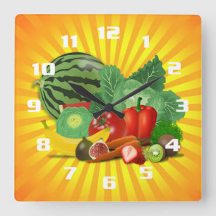 Prächtige Obst- und Gemüseküche Quadratische Wanduhr