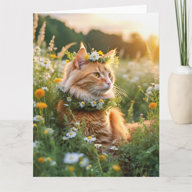 Prachtige rode kater versierd met bloemetjes karte (Vorderseite)