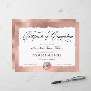 Prächtige Rose Gold Certificate of Completion Awar