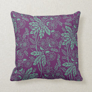 Prächtige Türkis- und Violette Blumenmuster Kissen