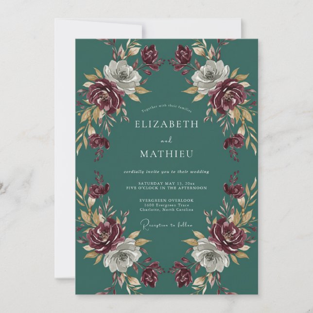 Prächtige Türkise Winterhochzeit Einladung (Vorderseite)