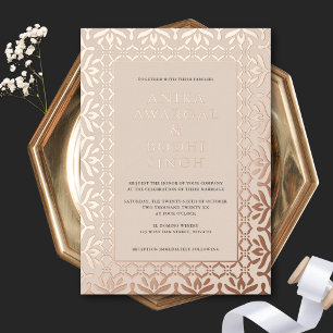Prächtige, verzierte indische Hochzeit in Roségold Folieneinladung