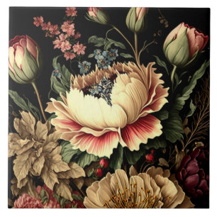 Prächtige Vintage-Blumenanordnung  Fliese