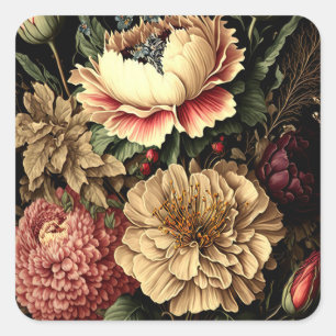 Prächtige Vintage-Blumenanordnung Quadratischer Aufkleber