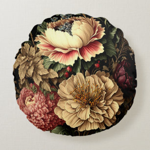 Prächtige Vintage-Blumenanordnung Rundes Kissen