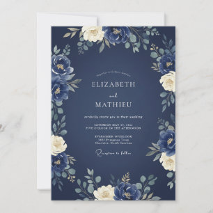 Prächtige Winterhochzeit in Marineblau Einladung