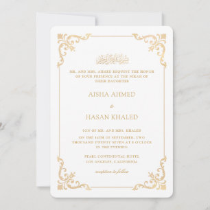 Prächtiger Barockrahmen Gold Weiße Nikah-Zeremonie Einladung