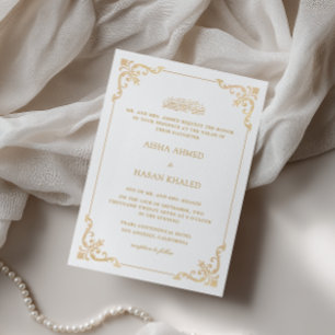 Prächtiger Barockrahmen Gold Weiße Nikah-Zeremonie Einladung
