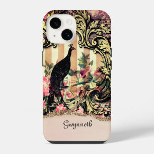Prächtiger goldener, mauver und schwarzer Pfau mit iPhone 14 Hülle