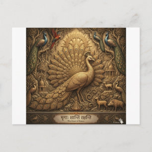 Prächtiger Pfau mit eleganter floraler Hintergrund Postkarte