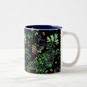 Prächtiger Pfau und Vintage-Blumenmuster Zweifarbige Tasse