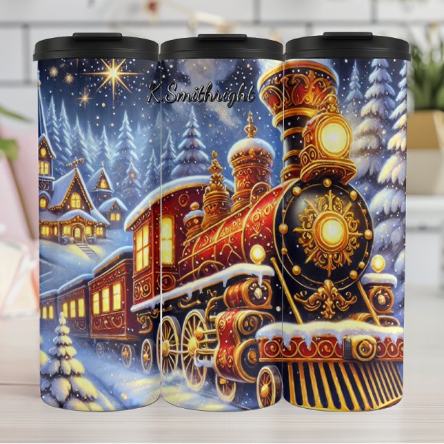 Prächtiger Rot-Gold-Weihnachts-Express Thermosbecher (Von Creator hochgeladen)