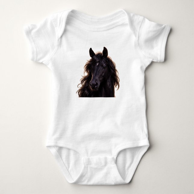 Prächtiger schwarzer Hengst  Baby Strampler (Vorderseite)