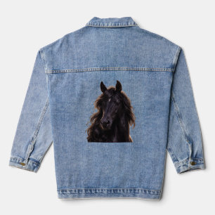 Prächtiger schwarzer Hengst Jeansjacke
