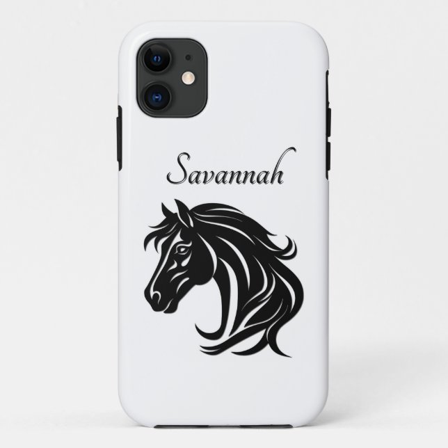 Prächtiger schwarzer Pferdekopf mit Namen Case-Mate iPhone Hülle (Rückseite)