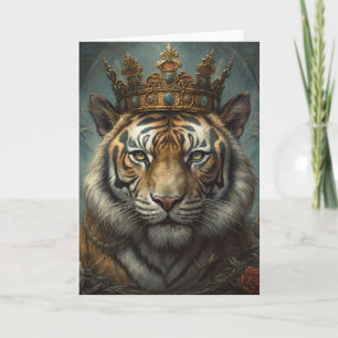 Prächtiger Tiger in einer Krone Karte