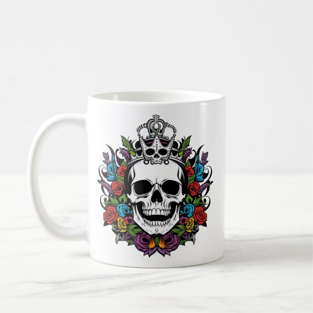 Prächtiger Totenkopf mit Krone und farbenfrohen Ro Kaffeetasse (Links)
