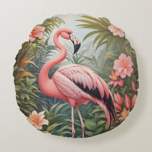Prächtiger tropischer rosa Flamingovogel Rundes Kissen