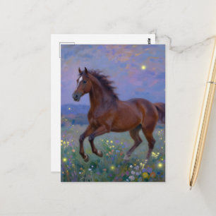 Prächtiges braunes Pferd auf der Wiese Postkarte