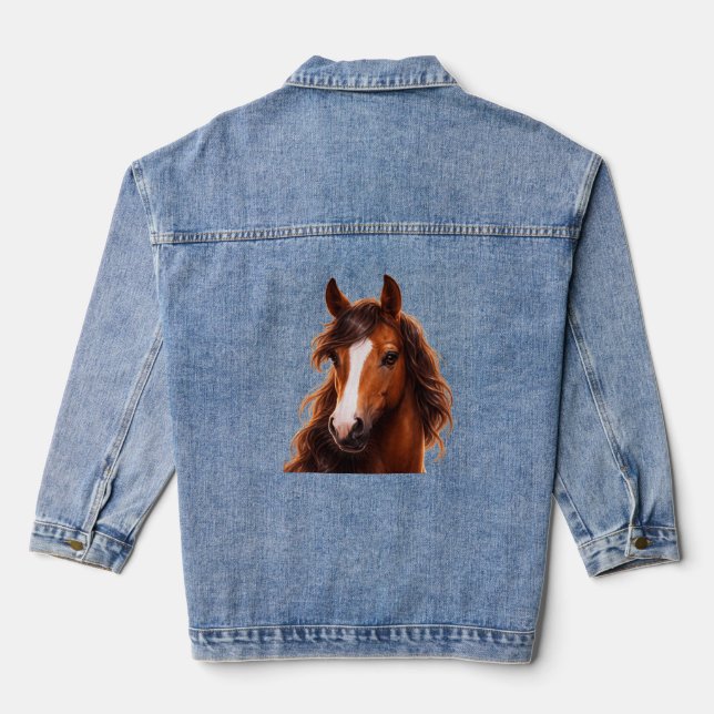 Prächtiges braunes Pferd Jeansjacke (Rückseite)