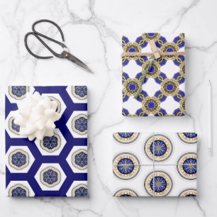 Prächtiges Marine-Weiß und Gold Geschenkpapier Set