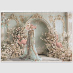 Prächtigkeit, elegante Dame, Flamingo und Blumen  Seidenpapier