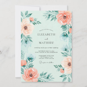 Prachtvolle florale Hochzeit in Minzgrün Einladung