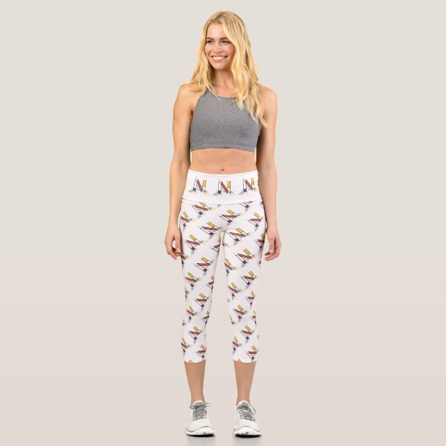 Prachtvolle Neoplastik Art Monogramm. Buchstabe N Capri Leggings (Vorderseite)