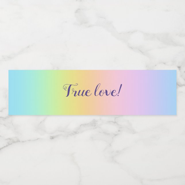 Prachtvolle Pastel Rainbow Hochzeit "Wahre Liebe"! Wasserflaschenetikett (Einzelnes Label)