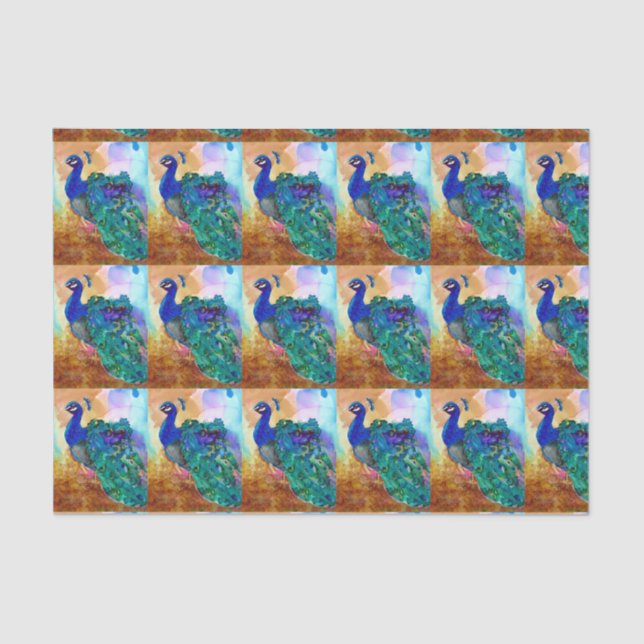 Prachtvolle Pfau-Alkohol-Tinte Seidenpapier (Vorderseite)