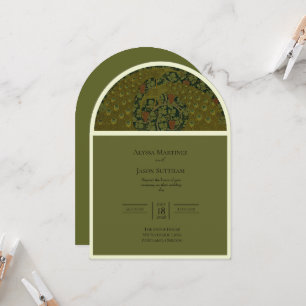Prachtvolle Pfauen-Weinreben-Vintage-Hochzeitseinl Einladung