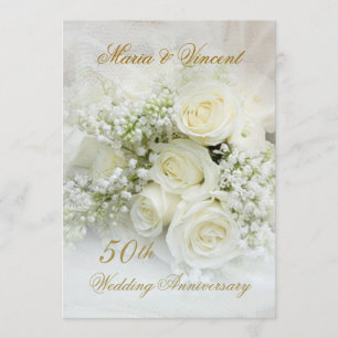 Prachtvolle weiße Rosen 50. Hochzeitstag Einladung