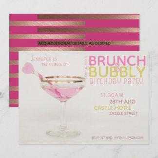 Prachtvoller 21. BRUNCH BUBBLY Cocktail PINK GOLD Einladung