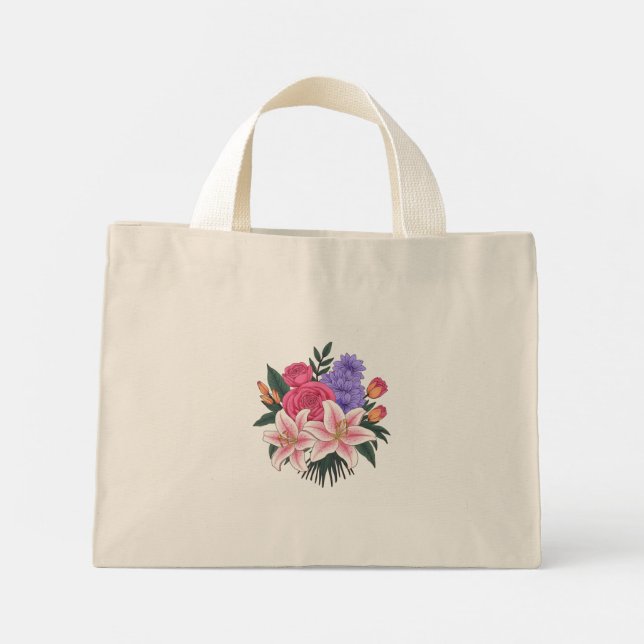 Prachtvoller Blumenstrauß Mini Stoffbeutel (Rückseite)