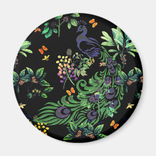 Prachtvoller Pfau und Vintage-Blumenmuster Magnet