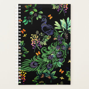 Prachtvoller Pfau und Vintage-Blumenmuster Planer