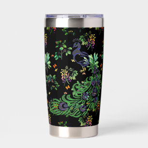 Prachtvoller Pfau und Vintage-Blumenmuster Thermobecher