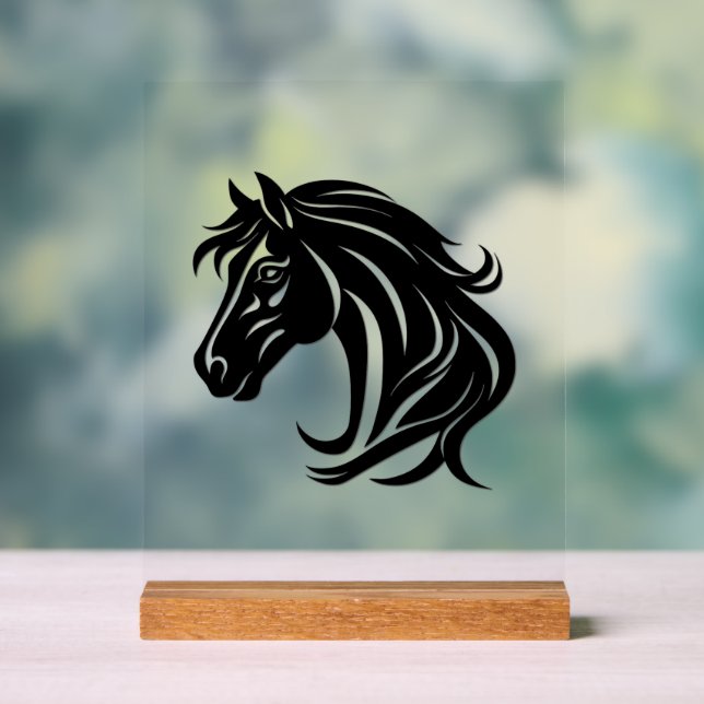 Prachtvoller schwarzer Pferdekopf   Acrylschild (Neutral)