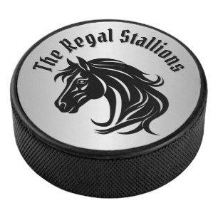 Prachtvoller Schwarzer Pferdekopf Titel Silberglan Eishockey Puck