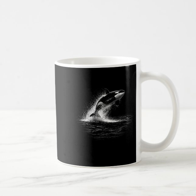 Prachtvoller Wal Orca Springt Ozeanszene Kaffeetasse (Rechts)