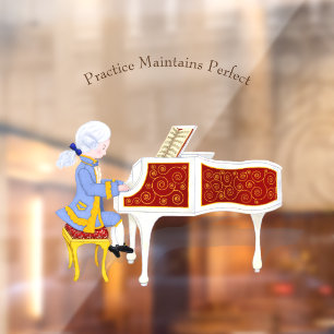 "Practice Maintains Perfect" Mozart Piano spielen Fensteraufkleber