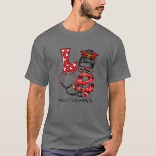 Practitioner Nurse Kariert Leopard Liebe Herz Mess T-Shirt