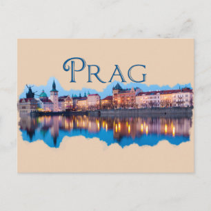 Prag: Abend Skyline Postkarte