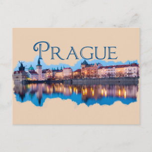 Prag: Abend Skyline Postkarte