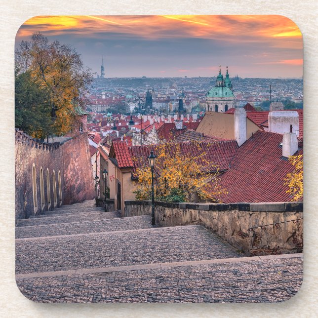 Prag am Morgen Hartplastik-Untersetzer Getränkeuntersetzer (Vorderseite)