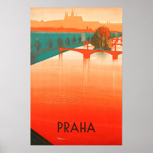 Prag, Brücken, Vintage-Reise Poster