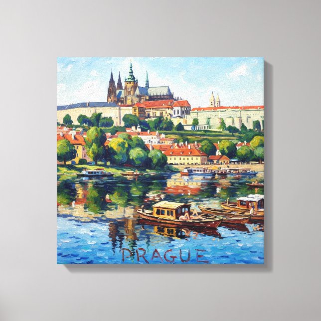 Prag Burg und Fluss Szene Leinwand Kunst (Vorderseite)