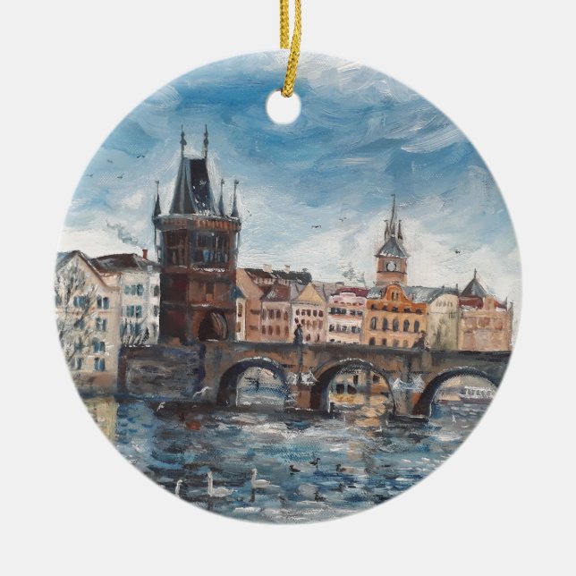Prag - Charles-Bridge-Malerei Keramik Ornament (Vorne)